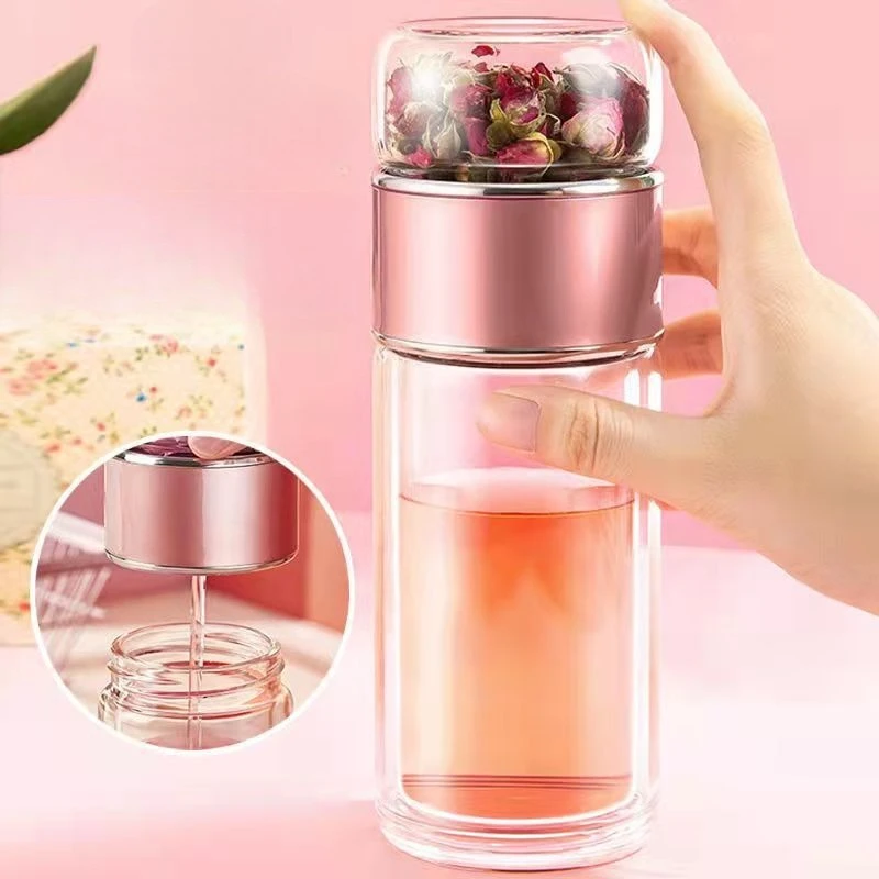 

Tea Water Separation Glass Double Thickened Anti-scald Heat-resistant Portable Water Cup Home Summer Cute Female Student Tea Cup