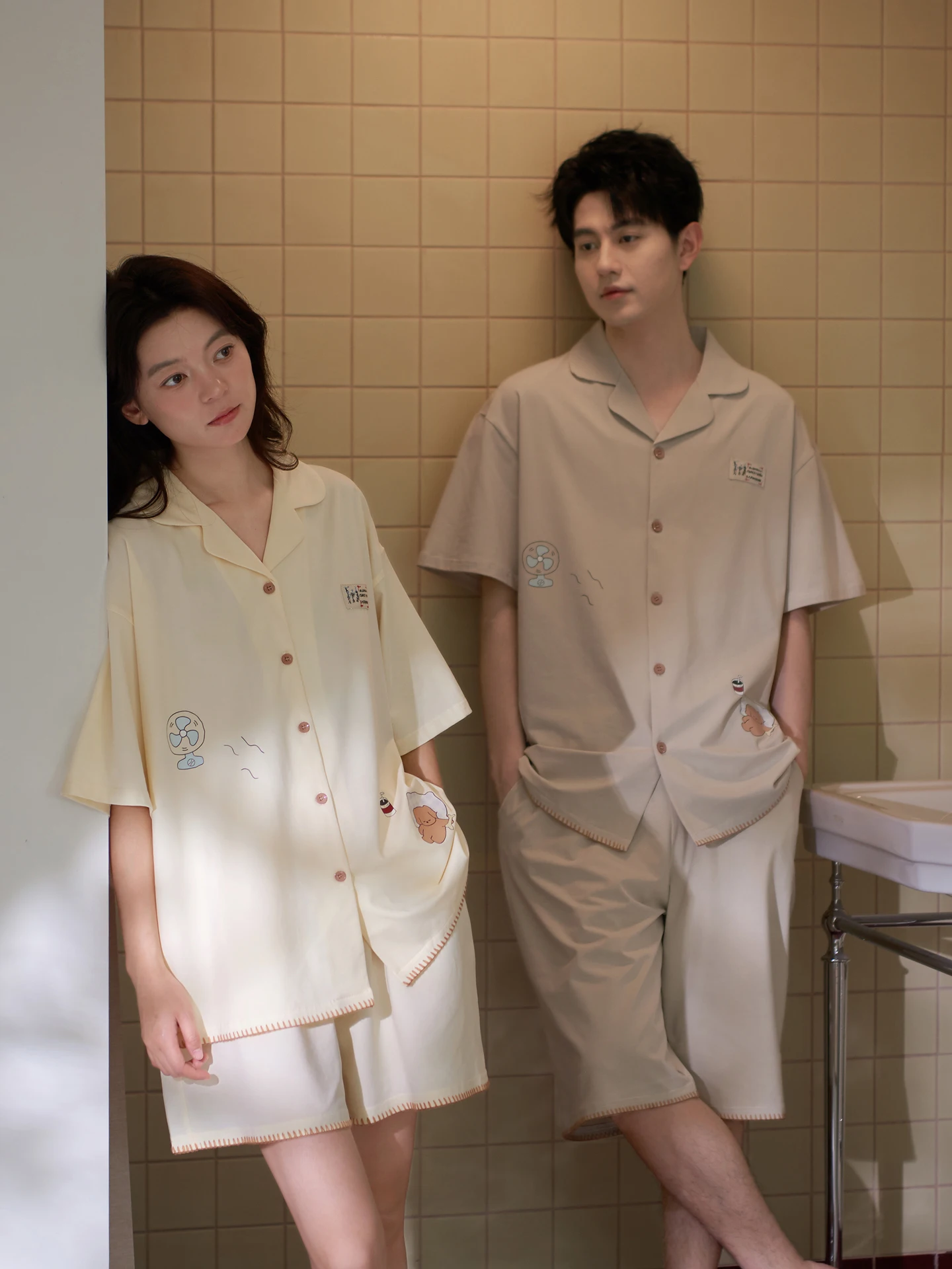 mrs-si-li-pure-cotton-couples-sleepwear-short-sleeve-women's-style-summer-home-clothes-soft-breathable-knitted-fabric