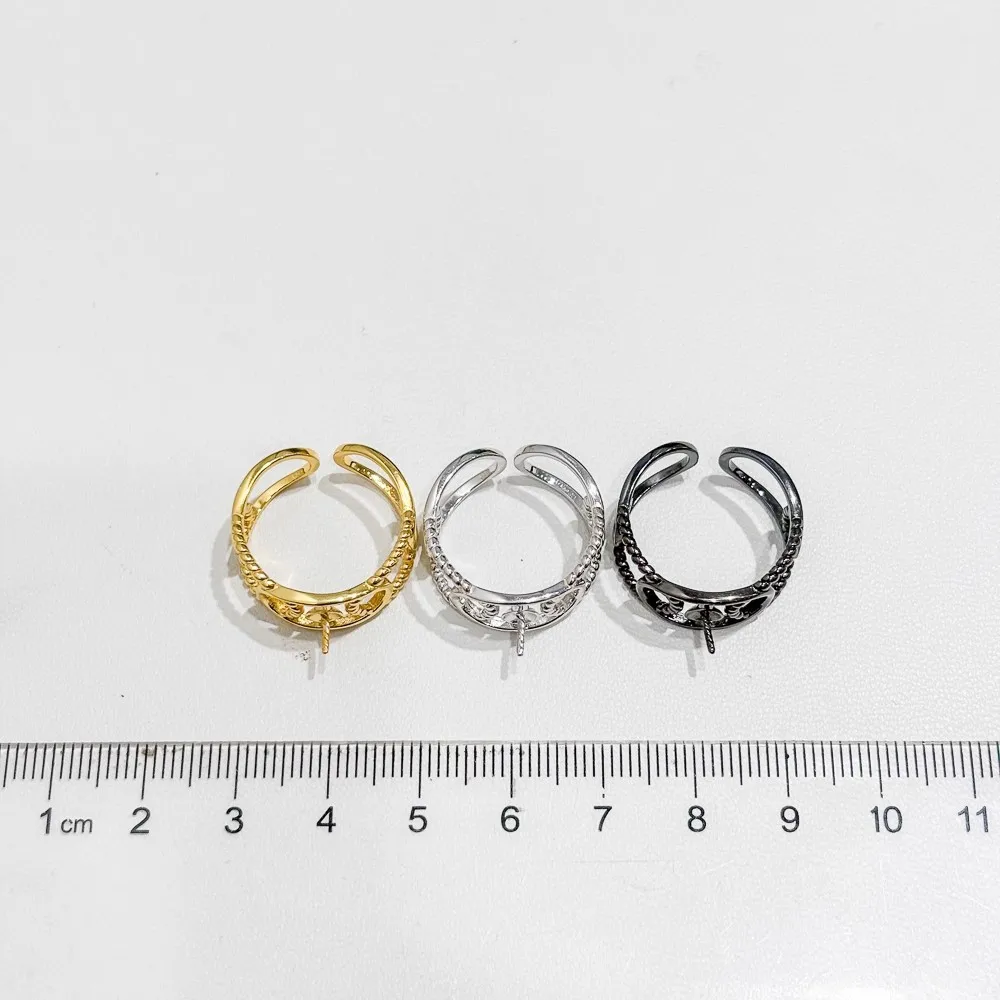 

S925 Silver Sterling Ring Inlaid Zirconia Half Hole Pearl Ring Base Resizable Design DIY Handmade Fine Jewelry Ring Accessories