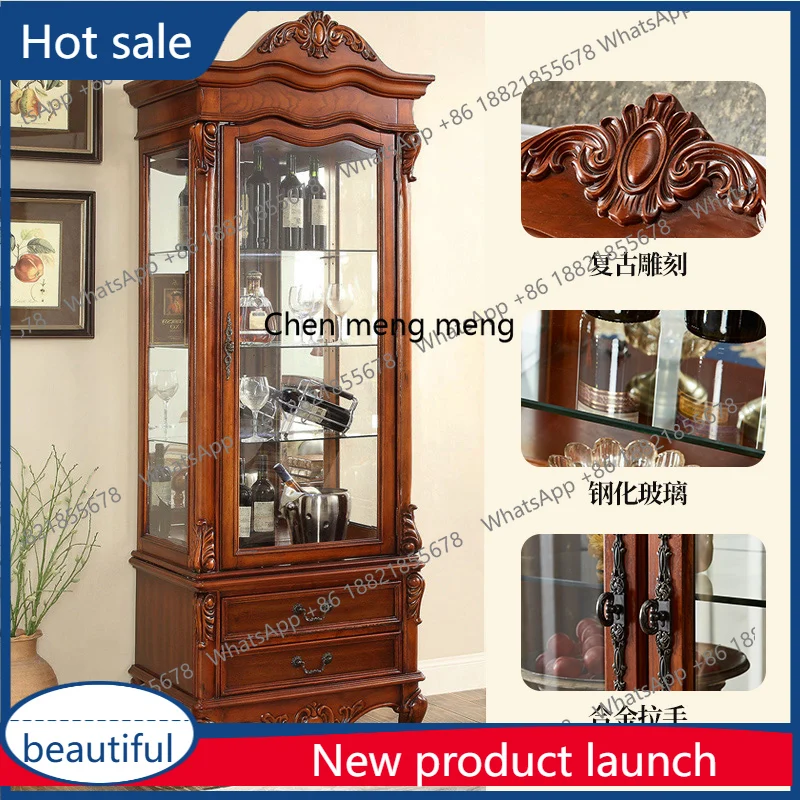 

a51 American solid wood wine cabinet transparent glass display cabinet European storage cabinet