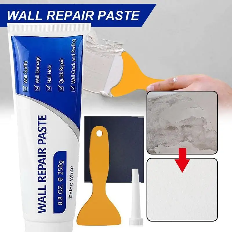 250g White Wall Repair Paste Waterproof Mildewproof Wall Mending Agent with Scraper & Sandpaper