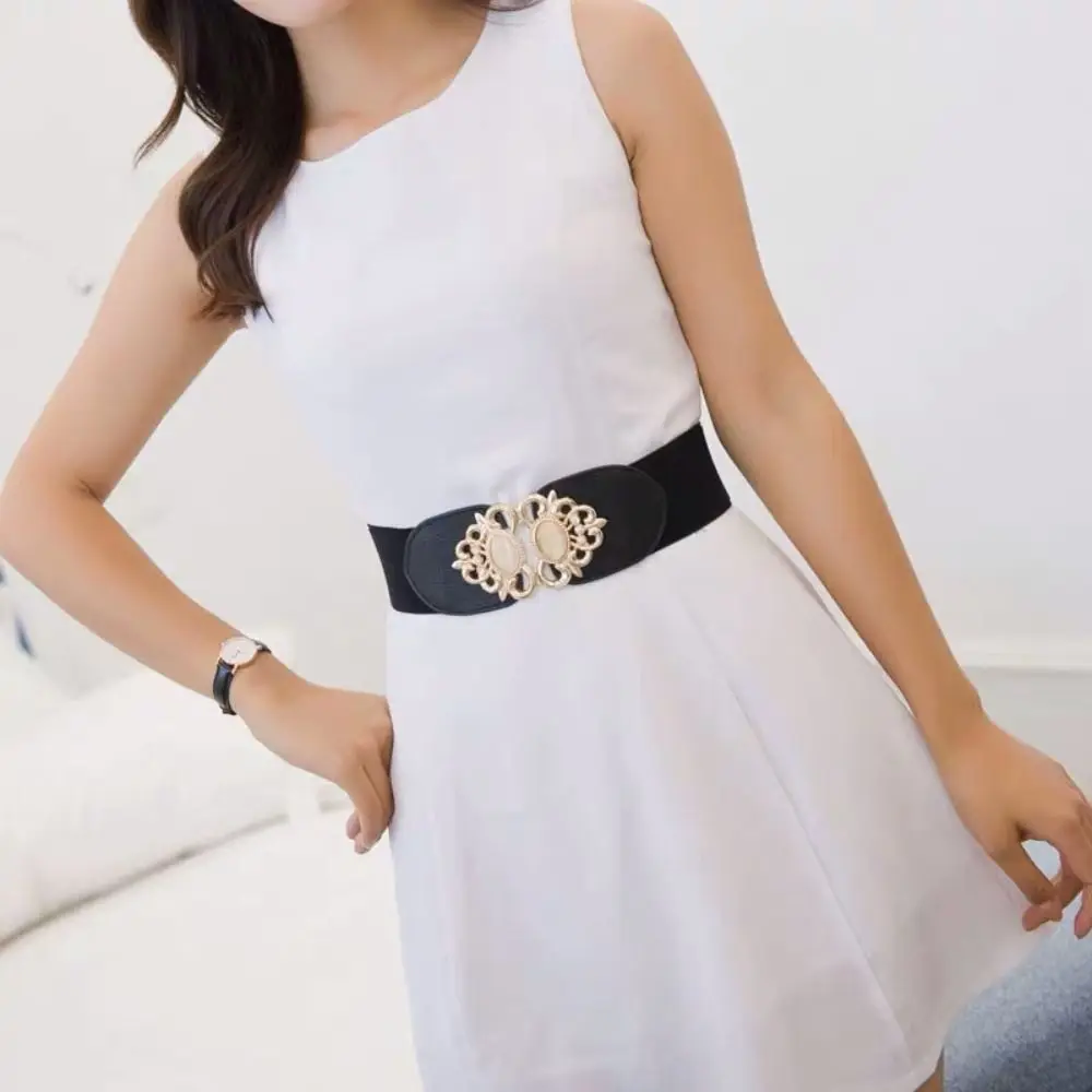 All-match Elastic Stretch Wild Skirt Bands Retro Buckle Waistband Ladies Dress Cummerbund Wide Elastic Waist Belt