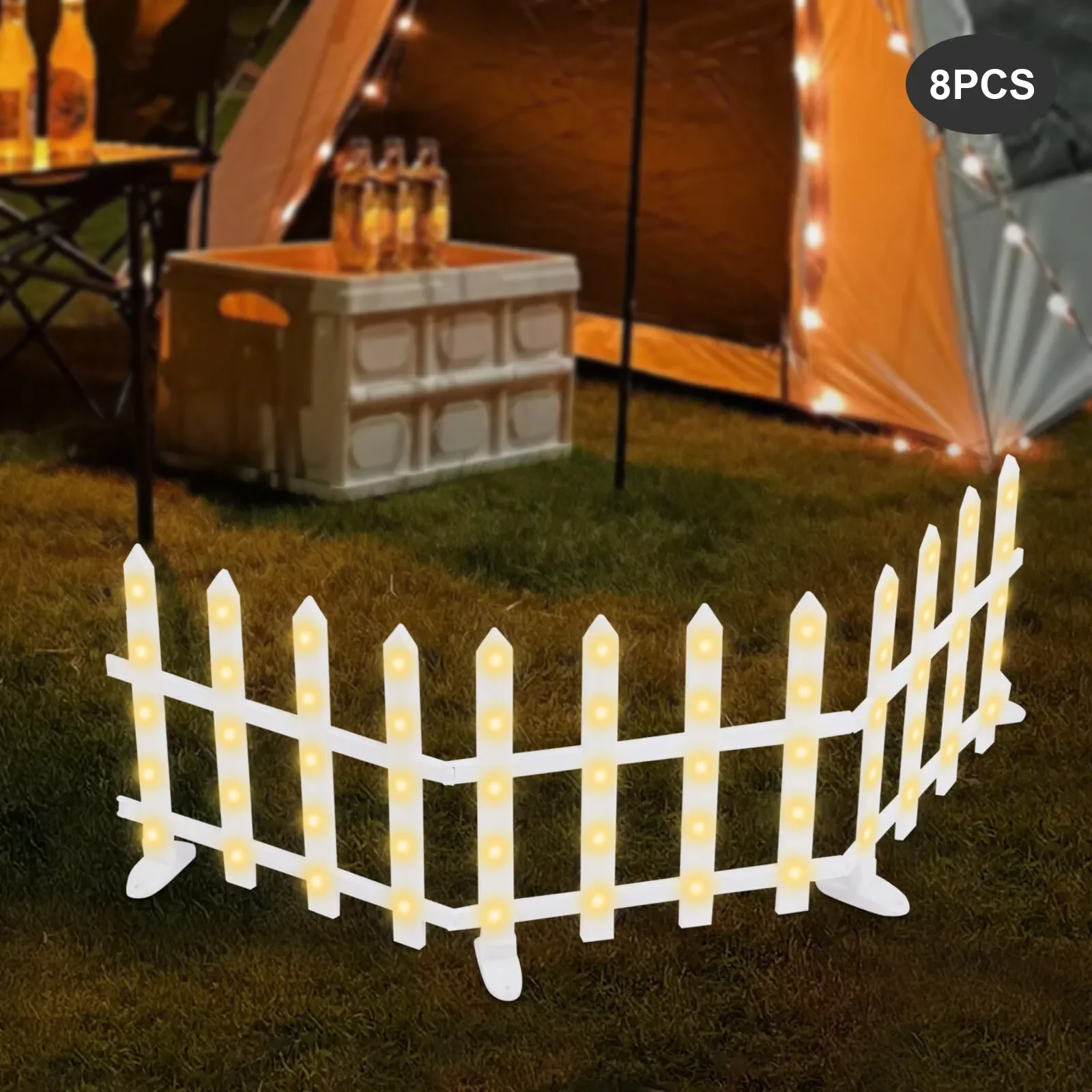 8 PCS Fence Garden Lights Panels Christmas Decor Edging Lawn Picket Fence Lights