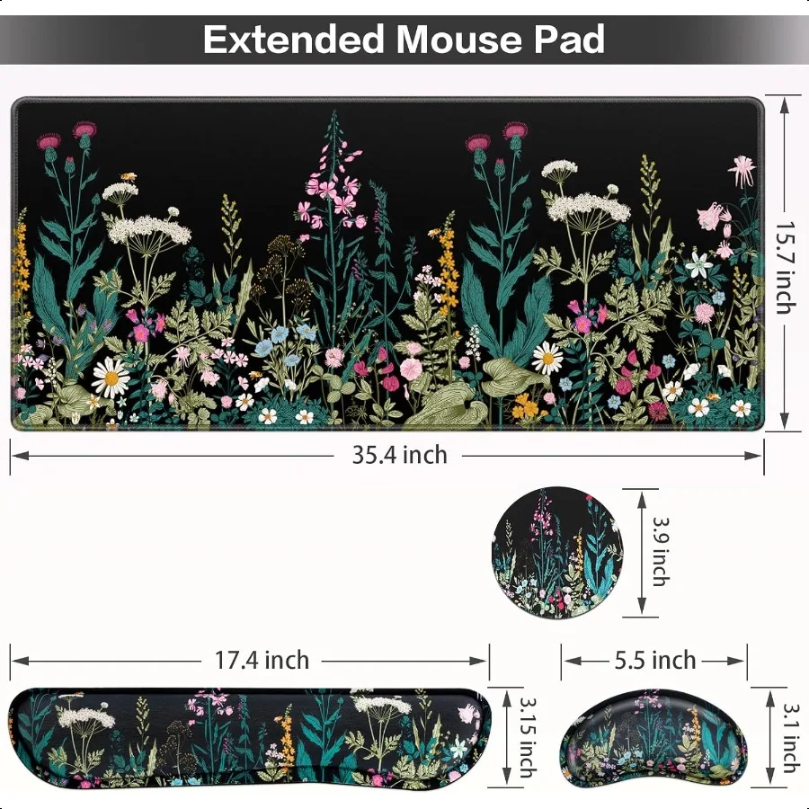 Desk Mat Large Gaming Mouse Pad with Wrist Rest 4in1 XXL Mousepad+Keyboard Wrist Rest+Mouse Pad Wrist Support+Cup Coaster Set E