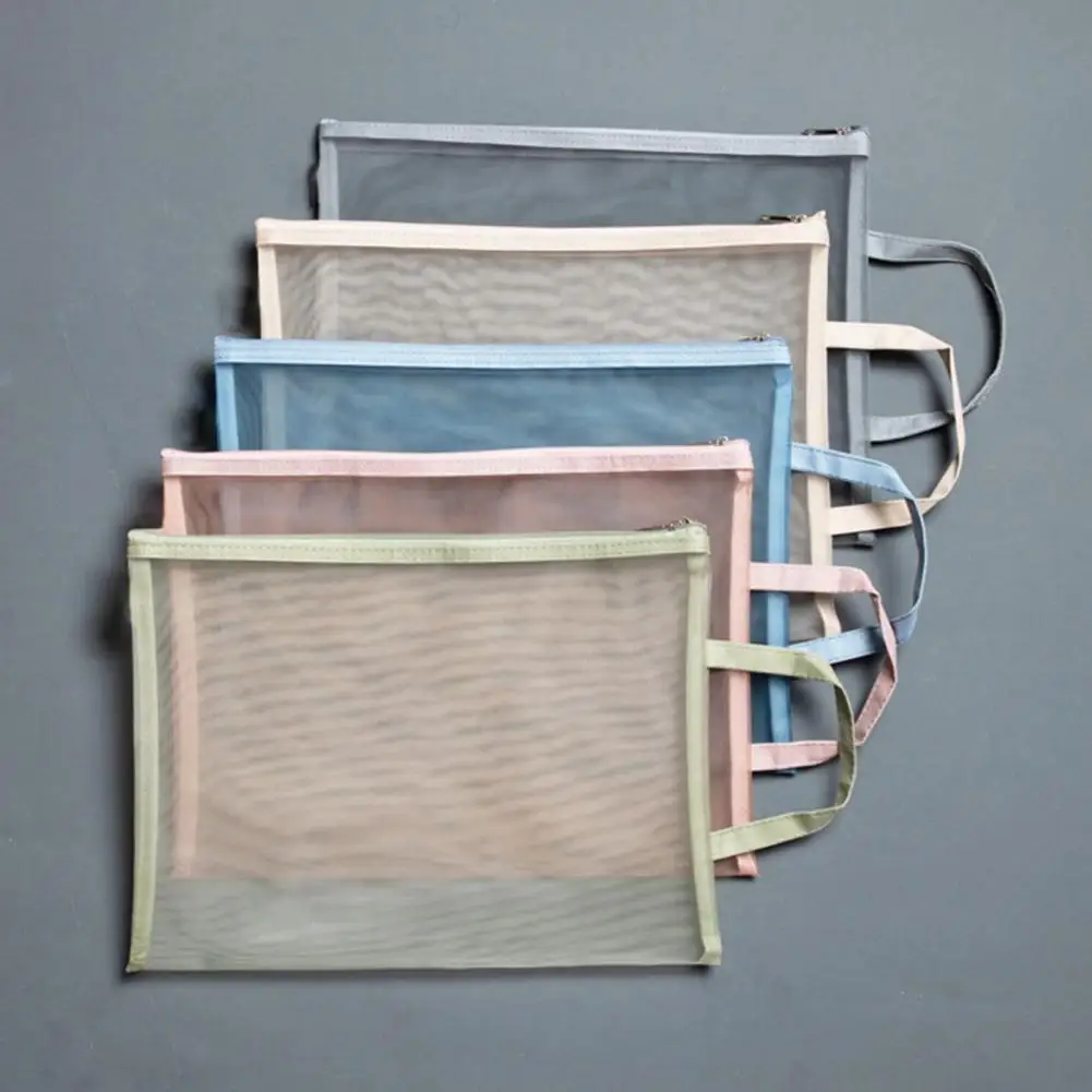 Estuche de malla para lápices con cordón, archivador transparente, bolsa transparente con cierre de cremallera y visibilidad, bolsa para documentos
