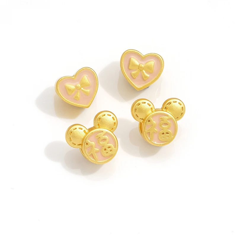 1pc New Drip Oil Cute Pink Animal Charms Mickey Love Bead DIY Jewelry Making Necklace Bracelet Keychain Hair Accessory Wholesale