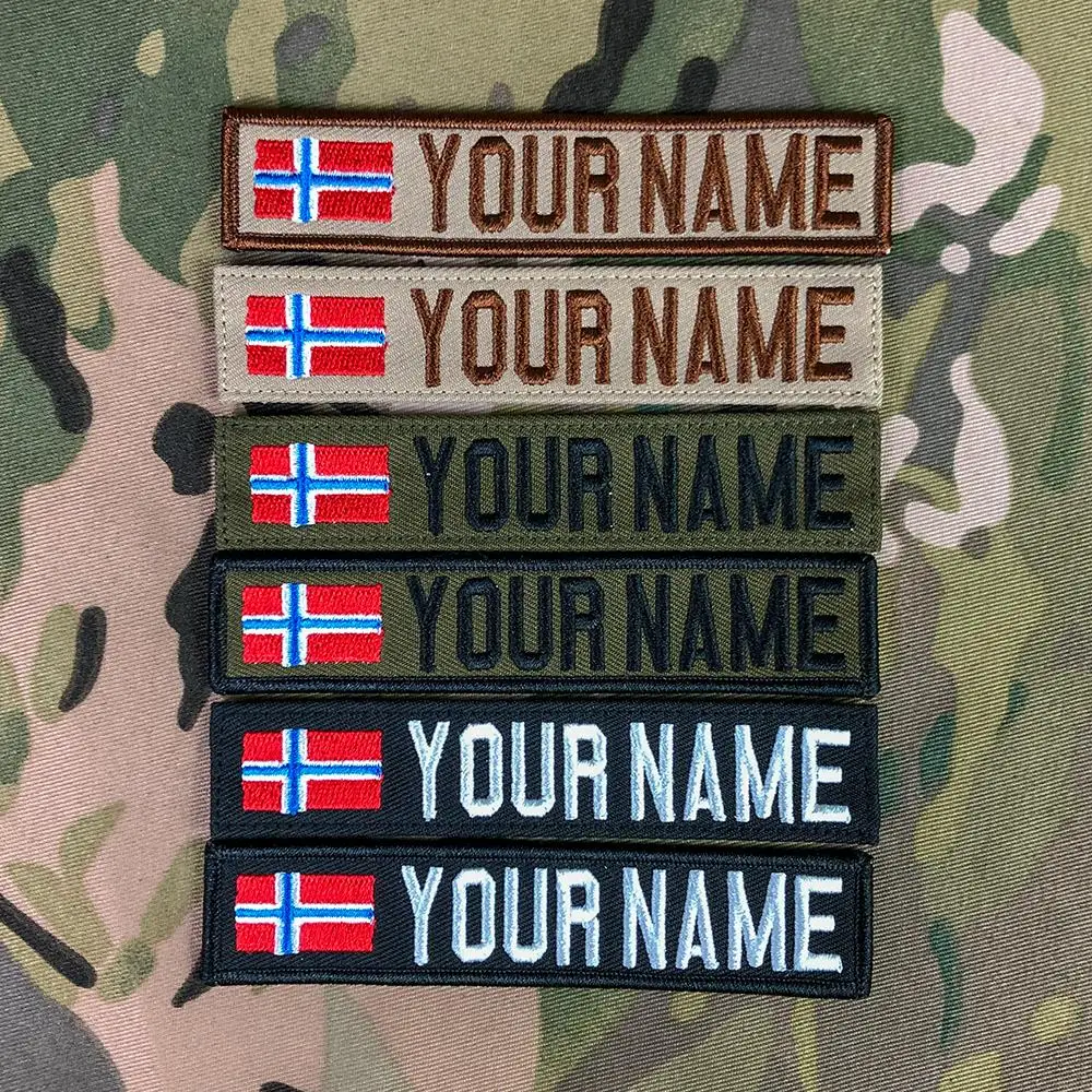 Custom Name Tape Norway Flag Embroidery  Patch Hook And Loop Multicam Green ACU Black Tan