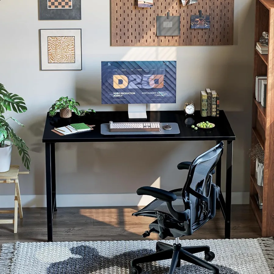 40 inch Computer Desk Small Home Office Desk Study Writing Kid Table Simple PC Gaming Desk Adjustable Feet Black