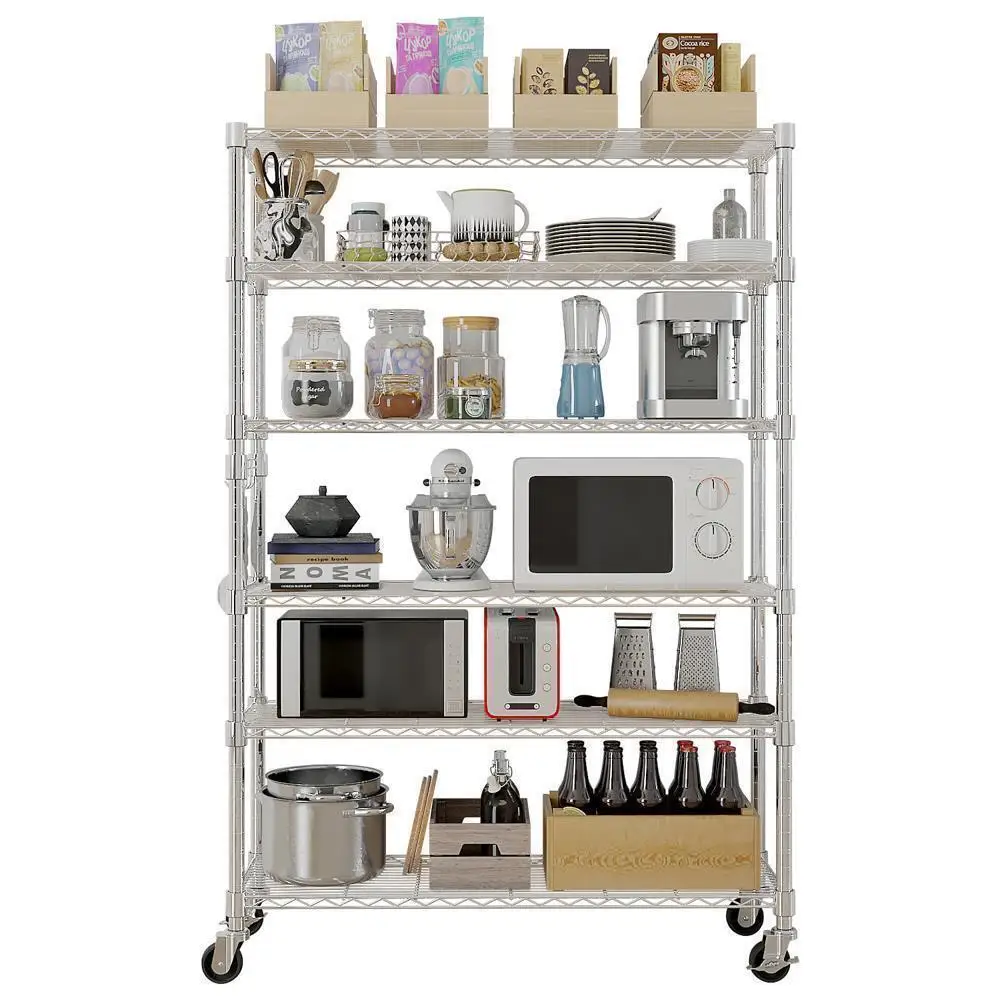 

Adjustable Storage Shelves 6 Tier Wire Shelving Unit Garage Rack with Wheel