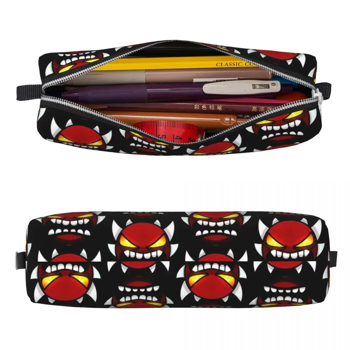 Geometry Dash Demon Pencil Cases Pencilcases Pen Holder Kids Big Capacity Bags School Supplies Gift Stationery