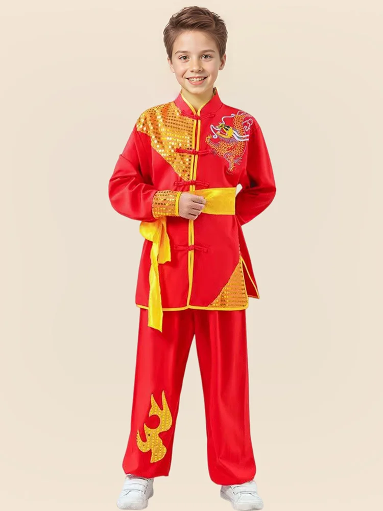Bambini Cinese Tradizionale Wushu Costume Set di Abbigliamento di Scena Bambini Ragazzi Ragazze KungFu Vestito Tai Chi Arte Marziale Uniforme Abiti