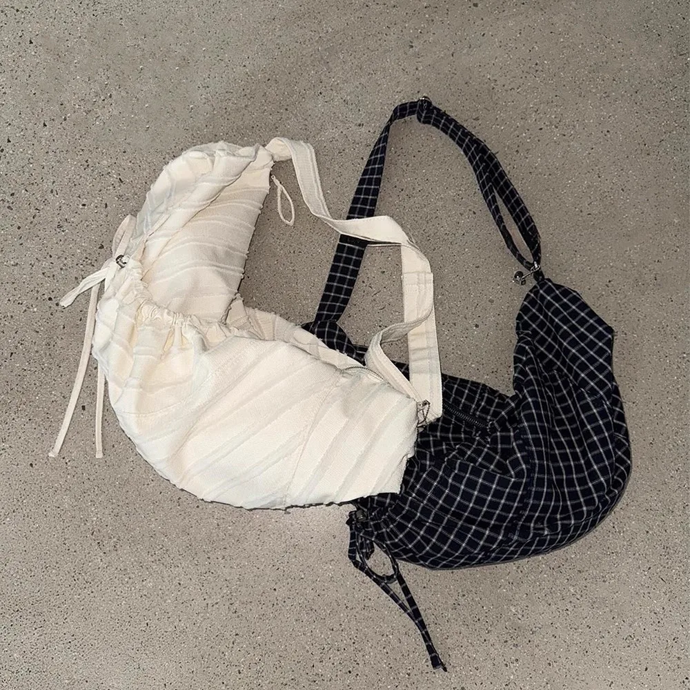 

Faionable Large Capaci Canvas Tote Bag Dstring Pleated Single oulder Quali Slant Cross Bag Casual Sle Leisure