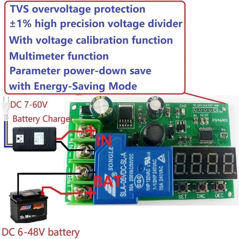 DC 12V 24V 36V 48V 60V Lead-acid Lithium Battery Charging Protection Board car batteries charger automatic start-stop module