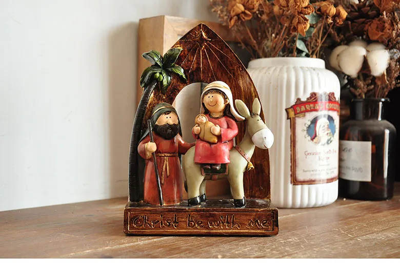 Christ Be With Me Country Retro Donkey Riding Manger Group Birth Of Christ Scene Ornaments Christmas Gifts Christmas Decorations