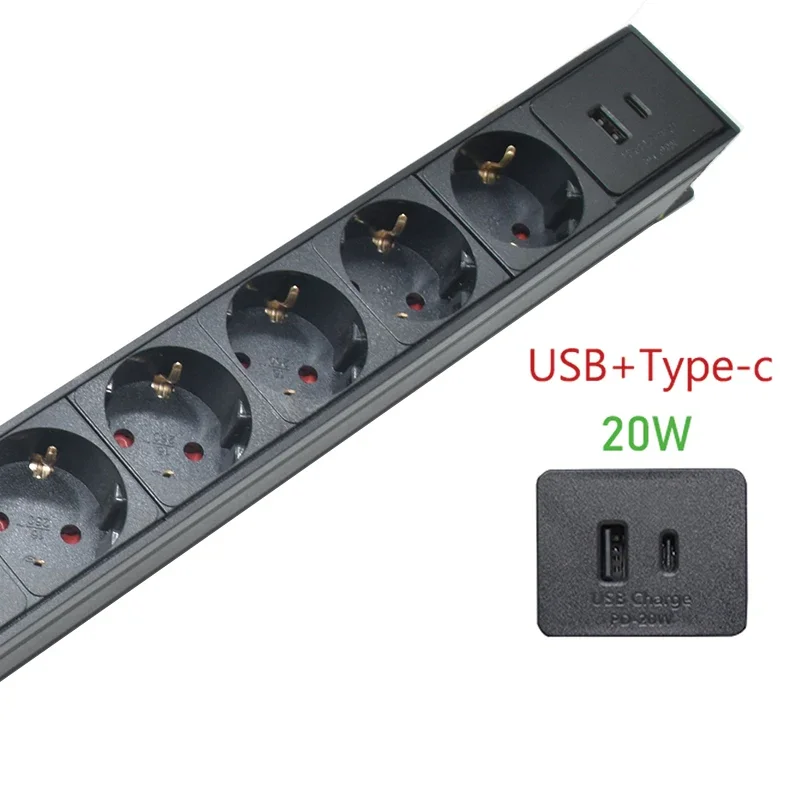 PDU قطاع الطاقة مع التبديل مقياس التيار الكهربائي الفولتميتر مقياس التيار الكهربائي USB + Type-C 2/3/4/5/6/7 طرق الاتحاد الأوروبي المقبس C14 واجهة