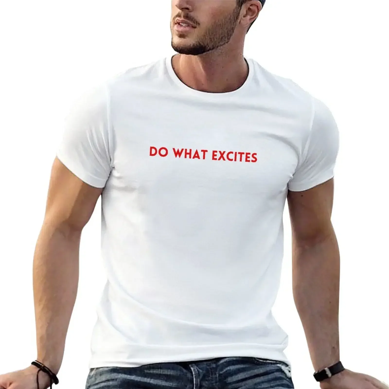 do what excites red and simple T-Shirt kawaii clothes oversized blacks men clothings