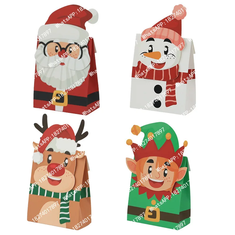 

50pcs Christmas Cookie Gift Bag Kraft Paper Folding Candy Biscuits Packaging Box Navidad Xmas Party Display Decoration