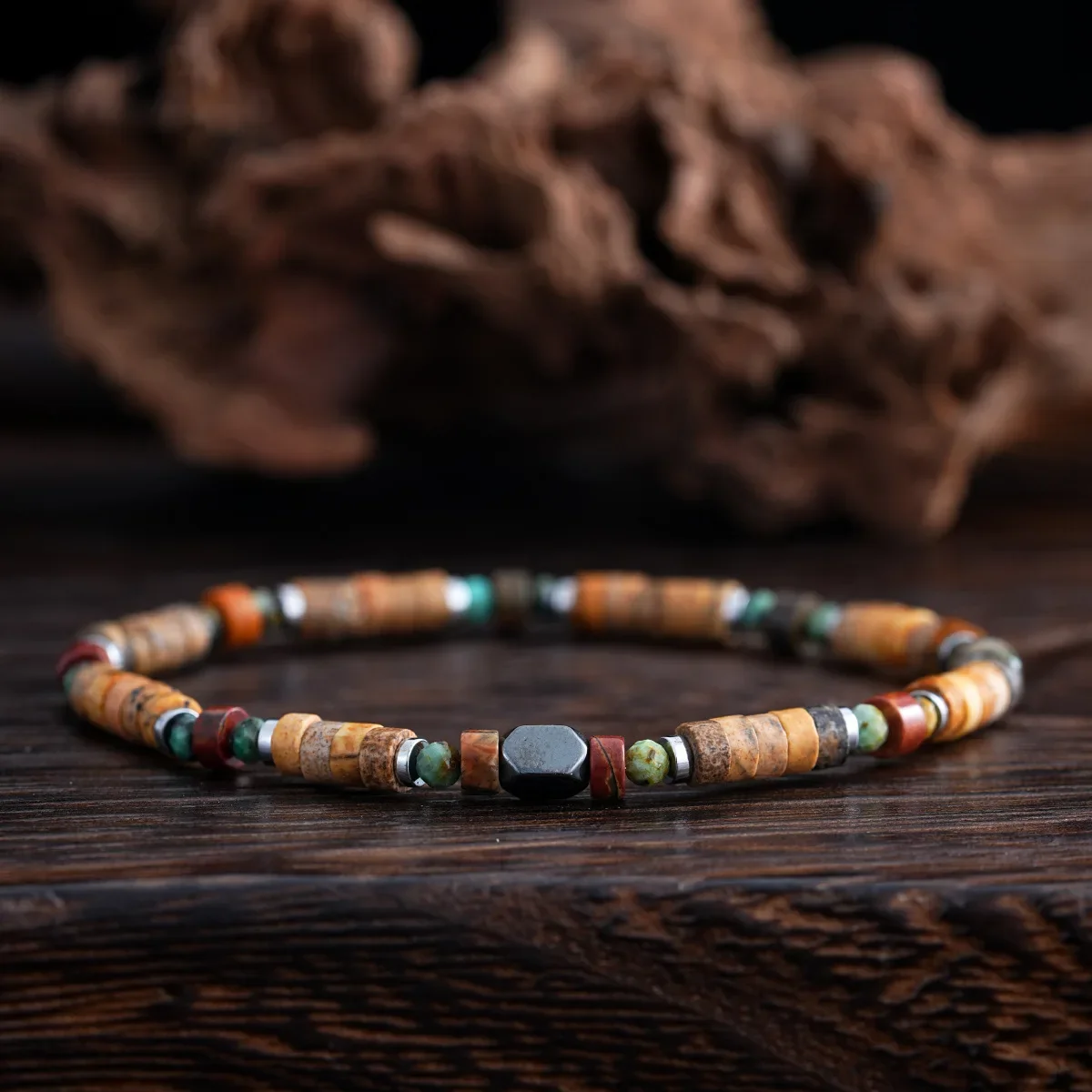 الحديد حجر فاصل الخرز الرجال سوار شبه الكريمة الأحجار مربع نمط اليد سلسلة مجوهرات الإكسسوار من البر الرئيسى للصين #2