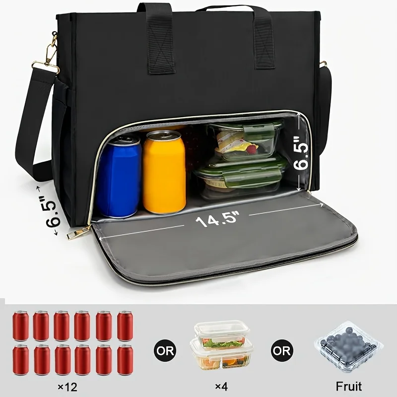 Oxford Lunch Bag for Women, Laptop Compartment, Large Insulated Tote Bag with Side Pockets for Nurses Teachers Outdoor Activitie