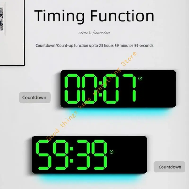 

Multicolor LED Digital Wall Clock With Brightness Adjustment Time Date Temperature Display Night Light For Home Office 55KF