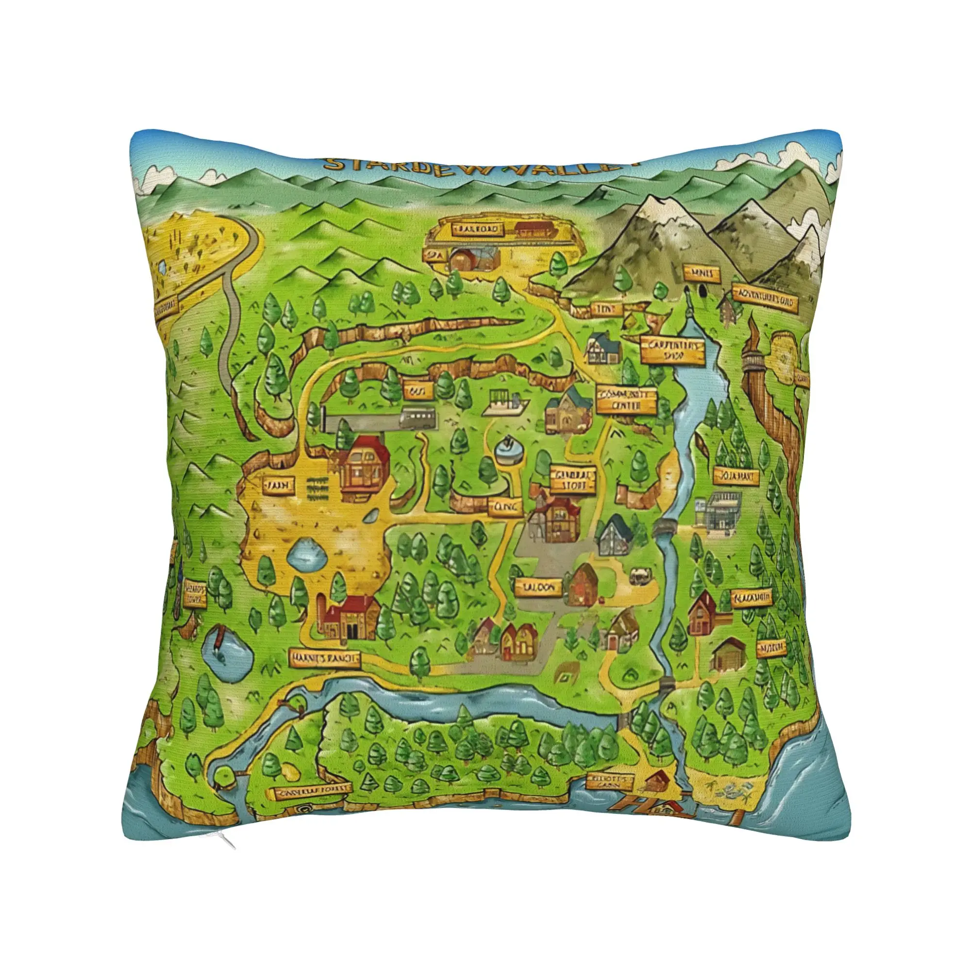 Funda de almohada con mapa de Stardew Valley Pelican Town, funda de almohada a la moda para sala de estar, fundas de almohada con diseño de silla, regalo