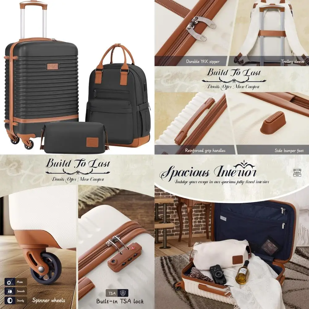 Juego de maletas de viaje con cerradura TSA, giratorio, ligero, con ruedas, color negro, 3 piezas