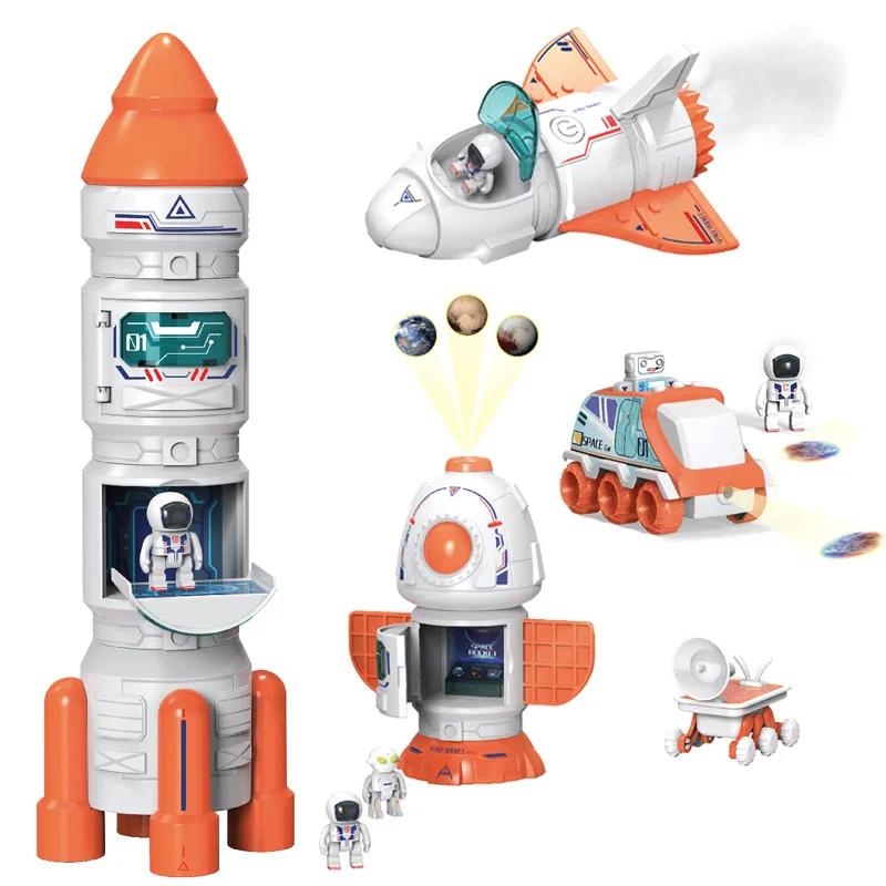 New space assembly toy DIY rocket spaceship with light music projection science and education baby toy