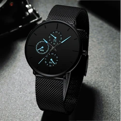 New Mens Luxury Watches for Men Business Casual Ultra Thin Clock Male Stainless Steel Mesh Belt Quartz Watch relogio masculino