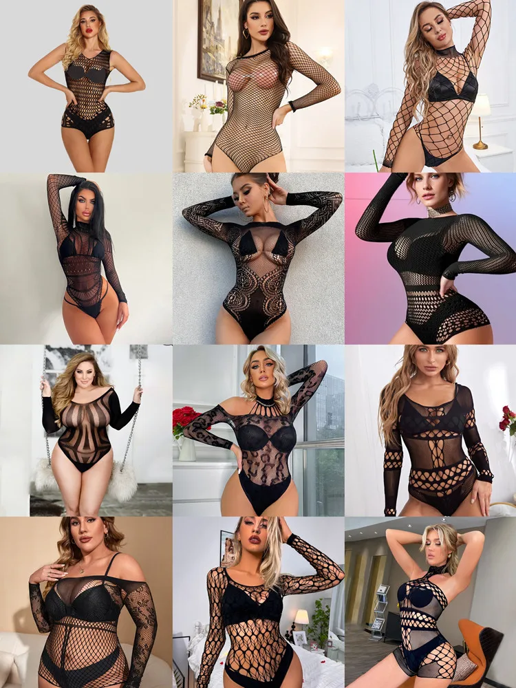 High Quality Female Fishnet Bodysuit Erotic Women Underwear See Through Hollow One-piece Body Suit Sexual Tight Lingerie Costume