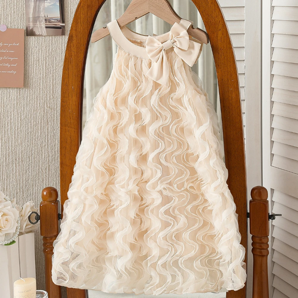 Elegant Girl Dress Princess 3D Rose Ball Gown Tutu Tulle Birthday Party Wedding Mesh Puff Dresses with Bow Kids Outfits Boutique