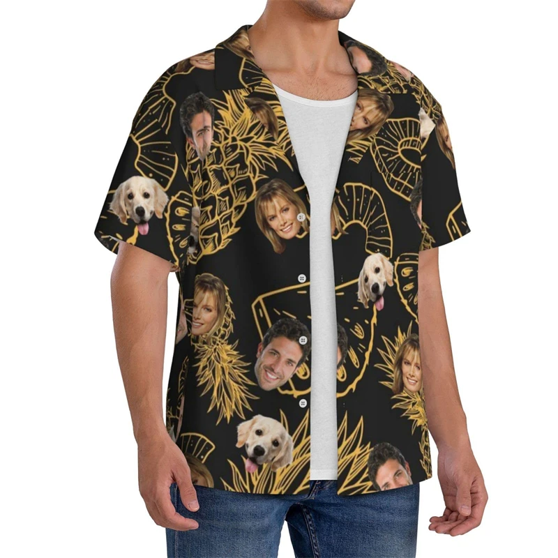 

Забавное индивидуальное лицо, гавайская рубашка для пары домашних животных, летняя модная персонализированная рубашка с 3D принтом, повседневная негабаритная семейная блузка унисекс