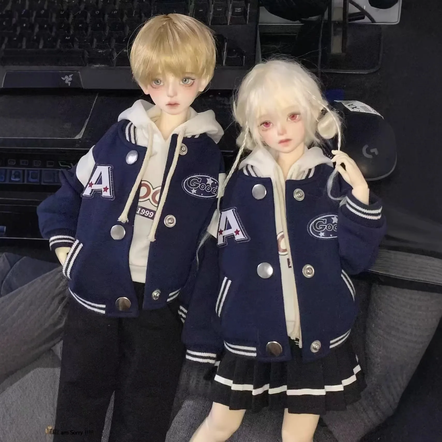 1/4 BJD 4Pcs Daily Campus Style Couple Doll Outfit Boy and Girl Style Optional Mini Doll Dress-up Clothes Set, Doll Not Included