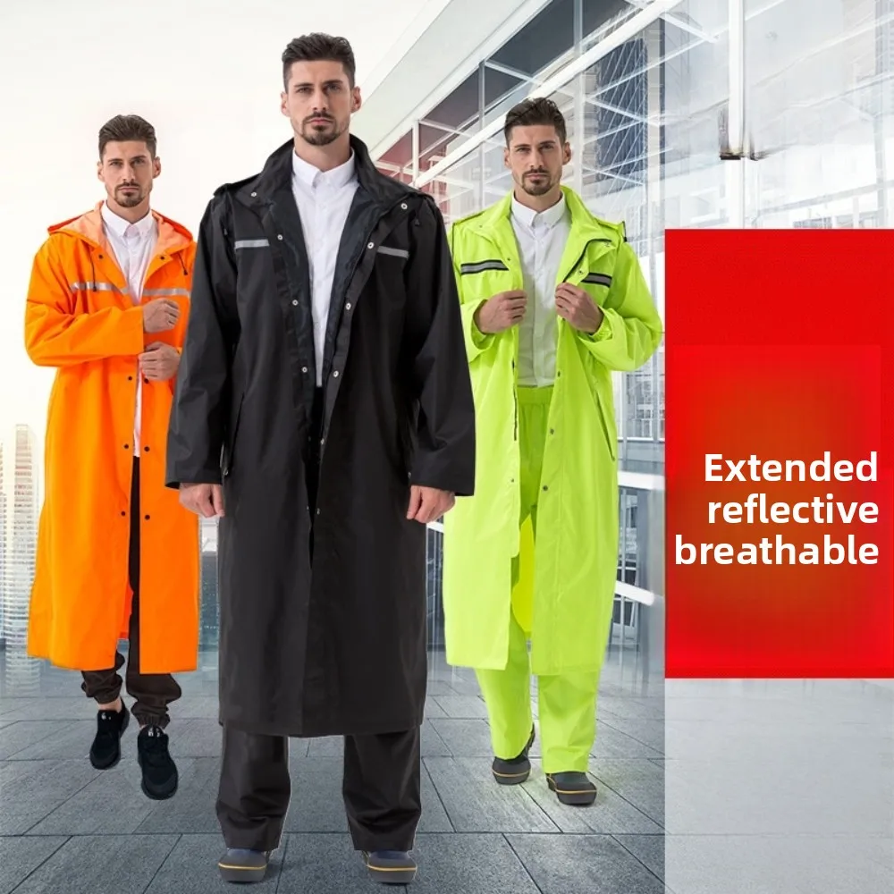 

Single layer long raincoat windbreaker adult outdoor hiking one-piece reflective labor protection flood control raincoat
