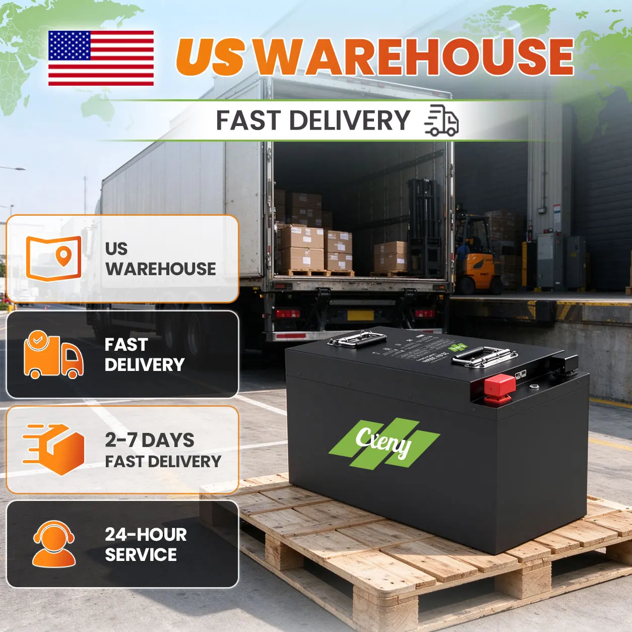 24V 300Ah LiFePO4 Lithium Battery 7680Wh Bluetooth 200A Smart BMS Grade A Cells 8000+ Cycles 5 Year Warranty US Stock