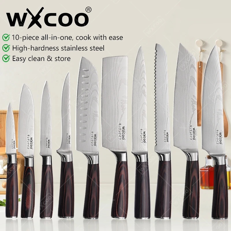 WXCOO Professionelles japanisches Kochmesser, Küchenmesser, Santoku-Schneiden, Utility, Brot, Fleisch, Hackmesser, Metzger, Edelstahlmesser