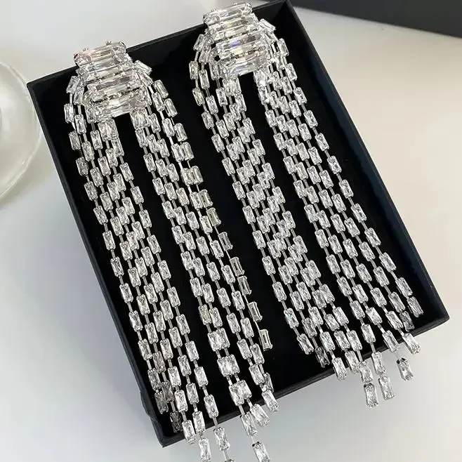 

Fashion High Quality Crystal Tassel Earrings Woman Europe America Party Jewelry Trend