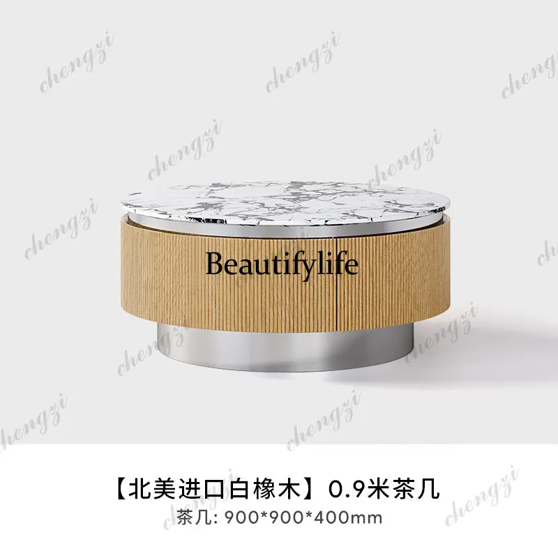 Ting wood coffee table combination living room retro solid wood size round coffee table 2026 new light luxury marble table