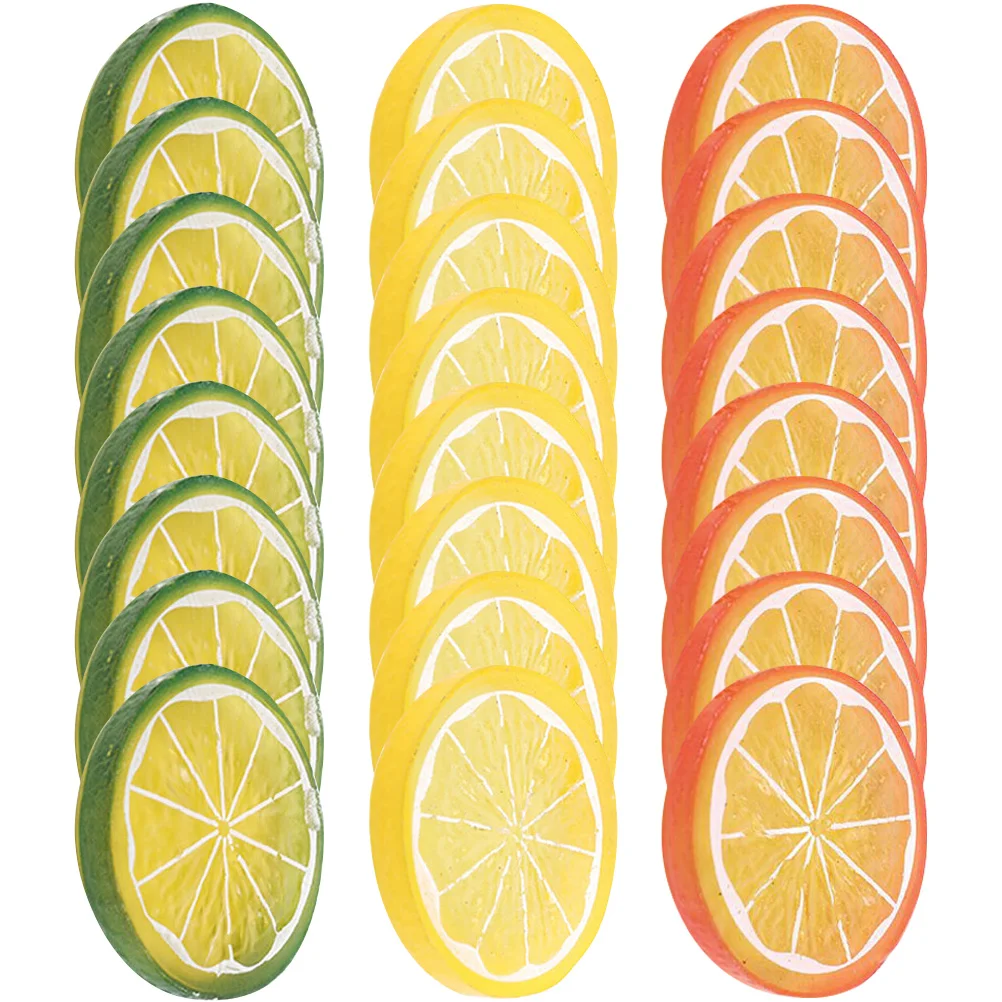 24 Pcs Imitation Lemon Slice Kitchen Pretend Photography Props Simulation Lime Fruit Decors Lifelike Slices Decorate Limes