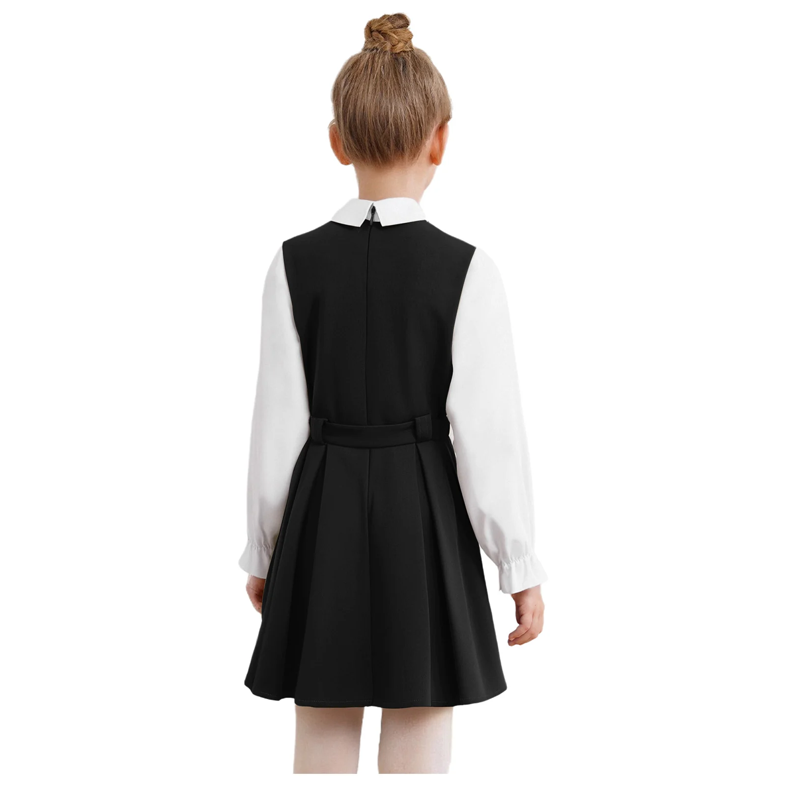 Uniforme scolastica per ragazze adolescenti Abito camicia elegante Colletto rovesciato Abiti a pieghe a maniche lunghe con cintura Abbigliamento per bambini