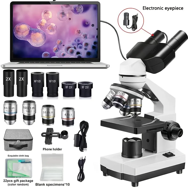 Microscopio binoculare 40X-5000X con illuminazione a LED, microscopio composto professionale per adulti, laboratorio domestico, educazione scolastica