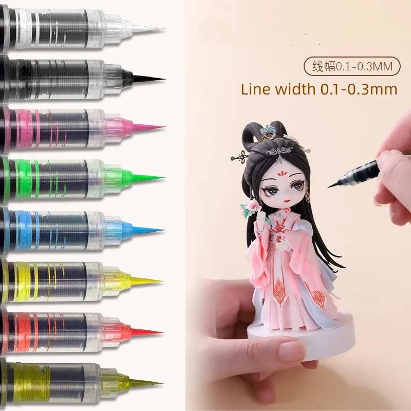 Ultra Fine Tip BJD Doll Special Hook Line Pen 8 Colors DIY Repaint Makeup Pigment Waterproof Quick Dry Anti Smudge Fade Proof