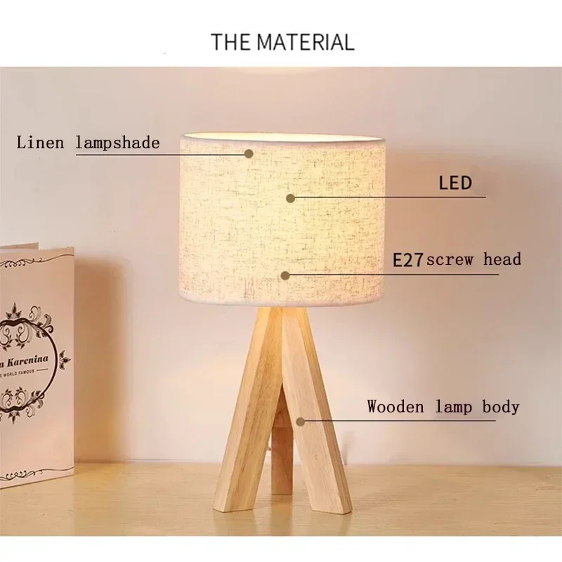 Nordic Wooden Table Lamp Japanese Bedroom Bedside Lamp For Study Room Children\'s Room Dining Room Placement Fabric Lampshade E27