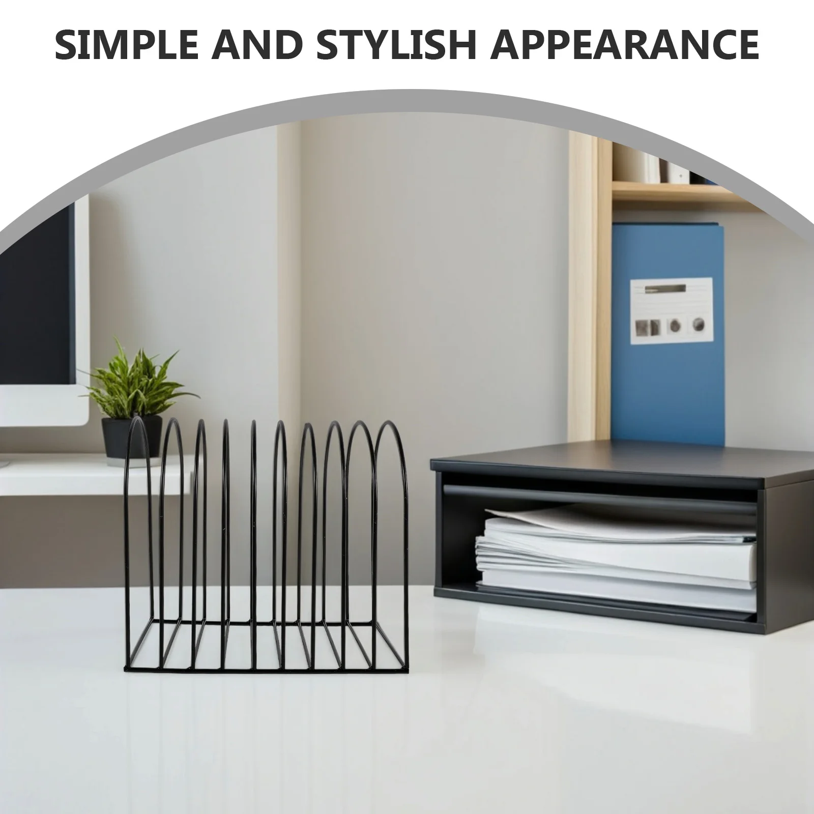 

Tabletop Bookshelf File Sorter - Minimalist Metal Book Storage Rack - Multi-Tier Desk Organizer for Folders Files and Office