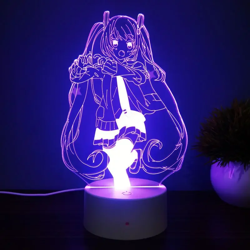 Hatsune Miku luces Led de noche, lámpara de mesa 3D acrílica, decoración Kawaii para el hogar, habitación, dormitorio, figura de Anime, regalos para fanáticos lindos