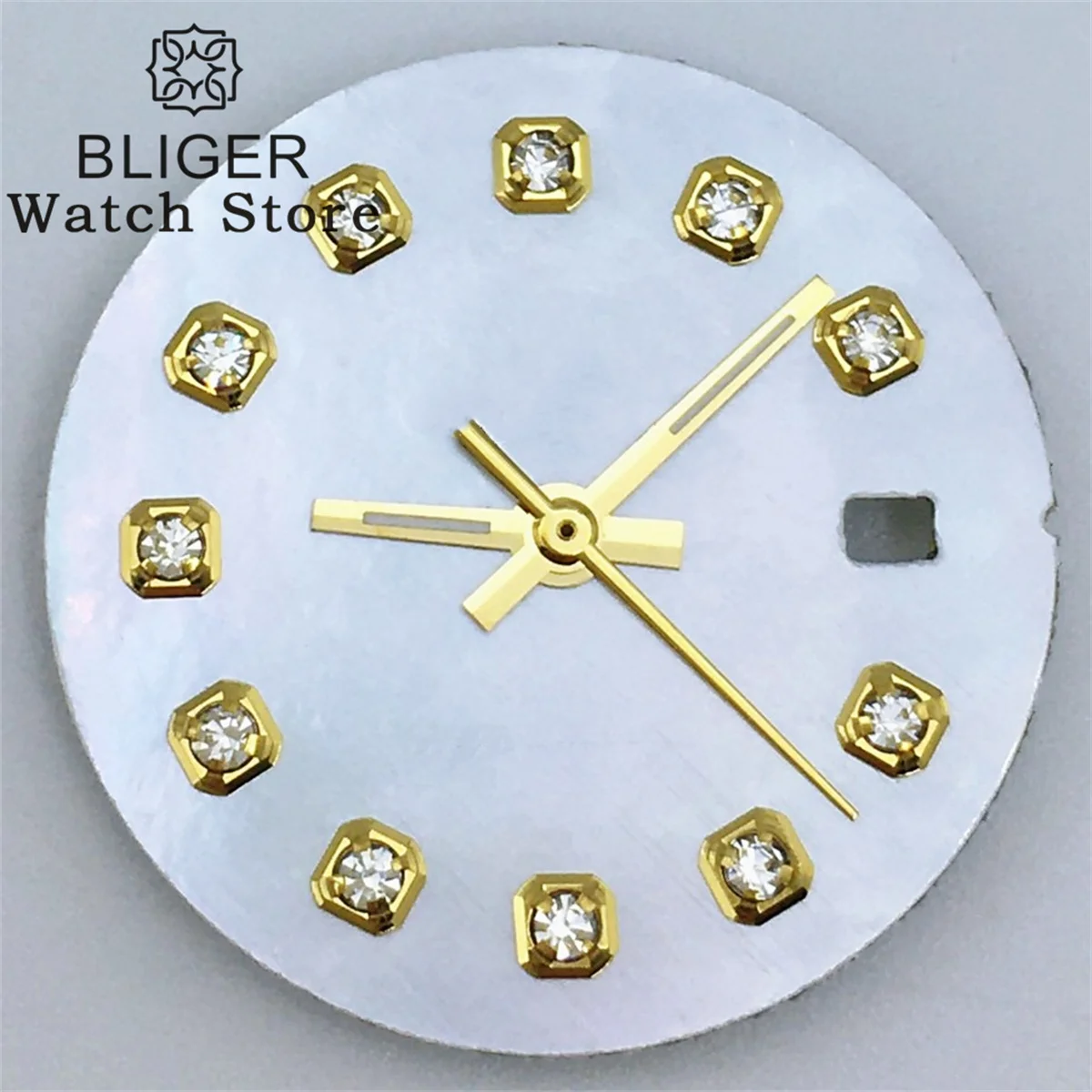 BLIGER 20.5mm Ladies Watch Dial White/pink Shell Dial With hands Silver/Gold/Rose gold Diamond Index Fit NH05A NH05 Movement