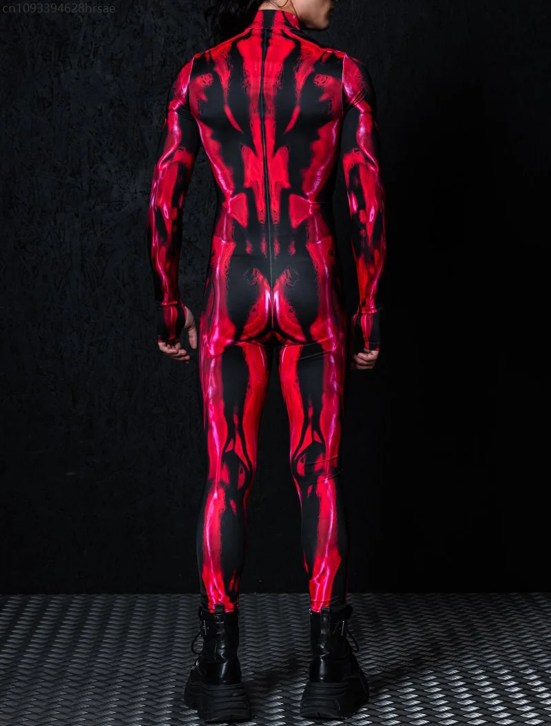 Couple Women Men Devil Jumpsuit Halloween Theme Party Demon Cosplay Punk Bodysuit Festival Party Stage Performance Costumes