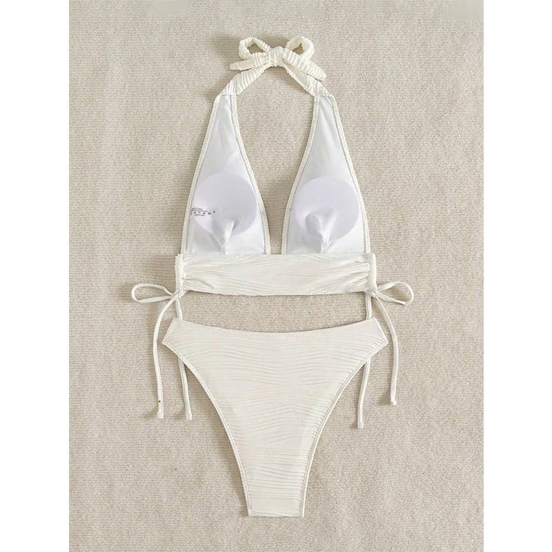 Conjunto de Bikini Blanco Sexy sin Espalda para Mujer, Traje de Baño de 2 Piezas para Playa, Verano 2026, Nuevo Traje de Baño con Cuello Halter