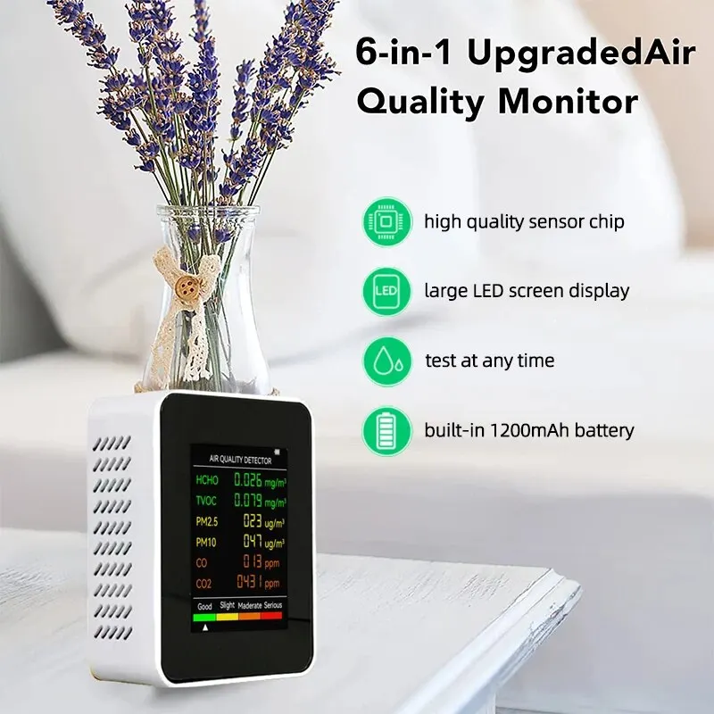 ZN-AZ-2COWB 6-in-1 Infrared Sensor Multi-function Air Quality Detector Home Indoor Portable Carbon Dioxide Detector