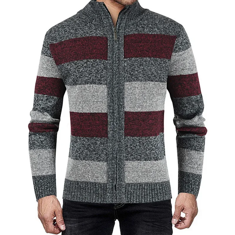 Men's Knitted Sweater Men's Autumn and Winter Fashion Sweater Patchwork Knitted Cardigan Jacket Clothing Sweater Coat Jacket