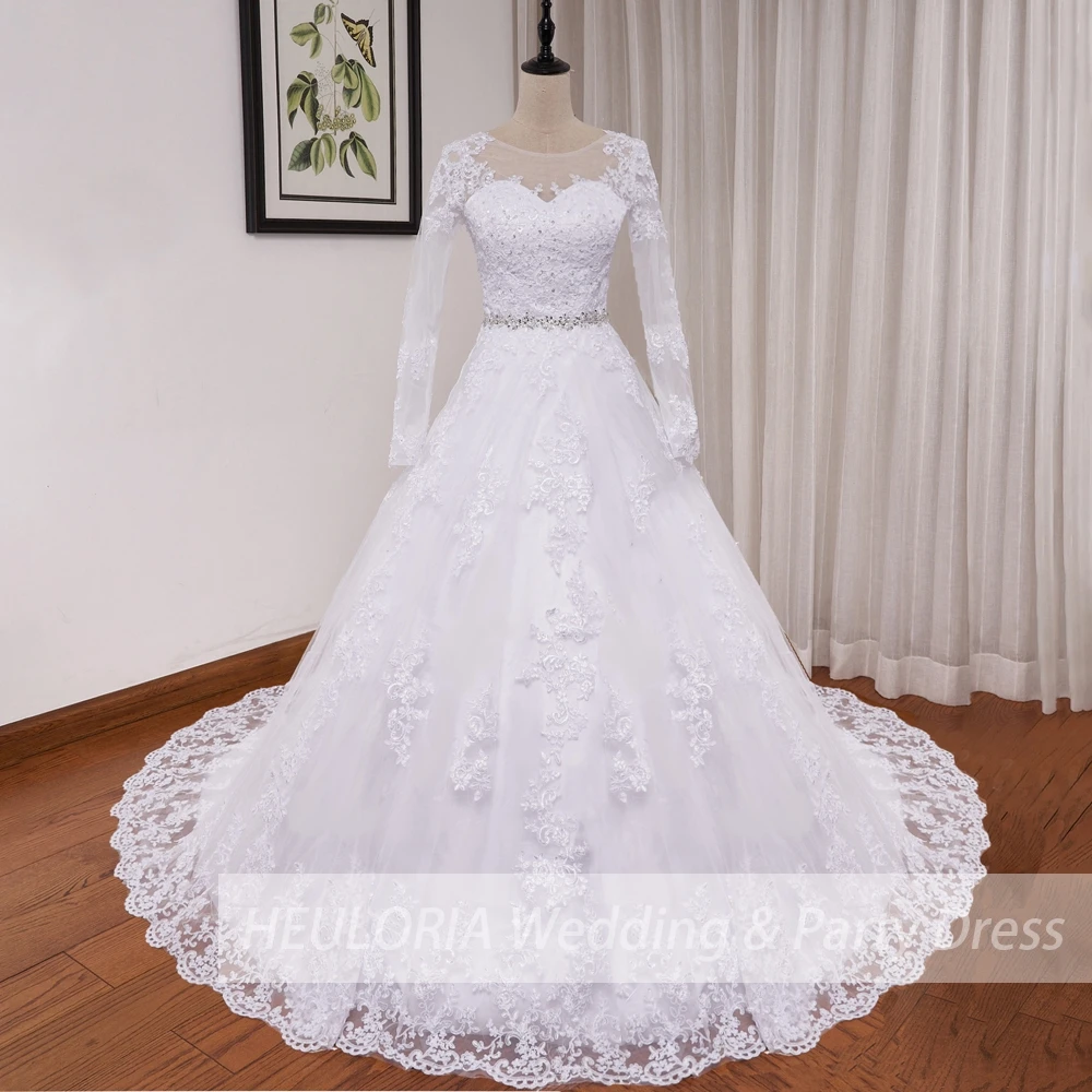 Princess Ball Gown Wedding Dress long sleeve bride dress V neck plus size robe de mariee Lace beading Wedding Bridal Gown